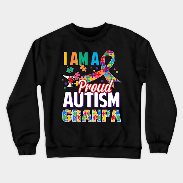 I Am A Proud Autism Grandpa Autism Awareness Ribbon Crewneck Sweatshirt by Red and Black Floral